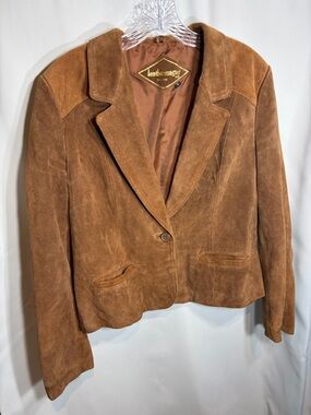 Vintage Brown 100% Leather Suede Blazer Jacket Size 16